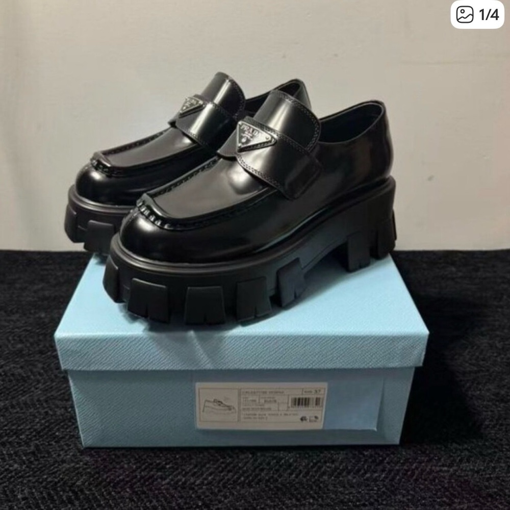 Prada Black Chunky Leather Platform Loafers